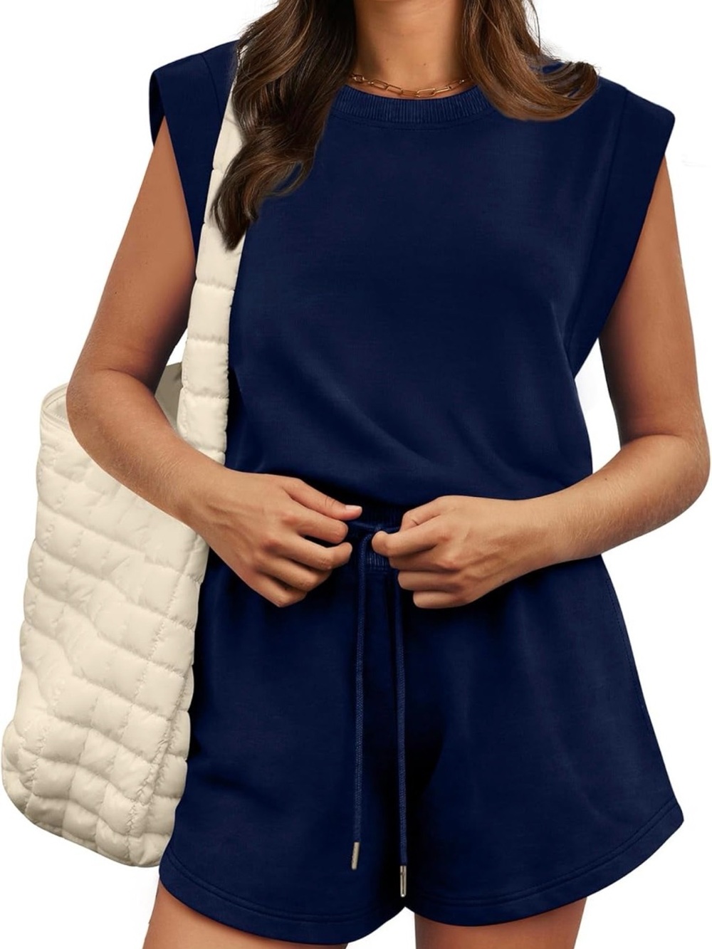 Sleeveless Navy Romper with Drawstring Waist